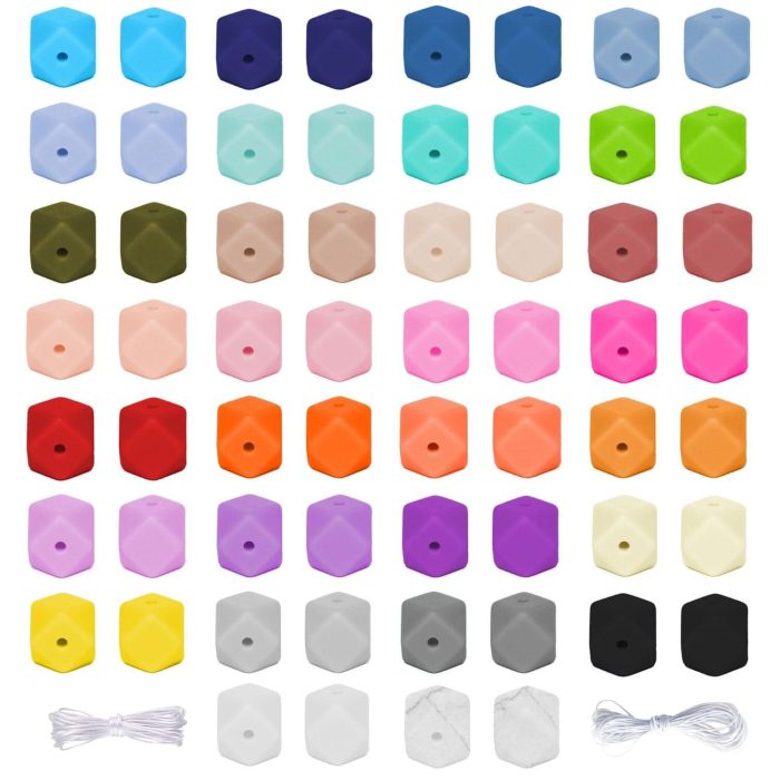 Hexagon Silicone Beads 60pcs 14mm