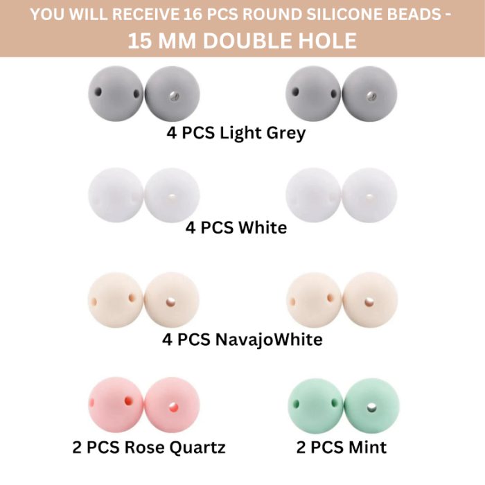 Double Hole Silicone Beads Round 15mm Stopper Safety Beads 16pcs - Image 2